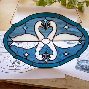 Digital Pattern Swans Panel, Stained Glass Pattern Download, Swans Pattern, two Swans Pattern, Stain Glass Panel Pattern