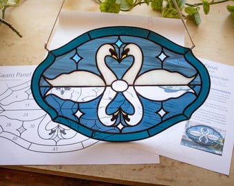 Digital Pattern Swans Panel, Stained Glass Pattern Download, Swans Pattern, two Swans Pattern, Stain Glass Panel Pattern