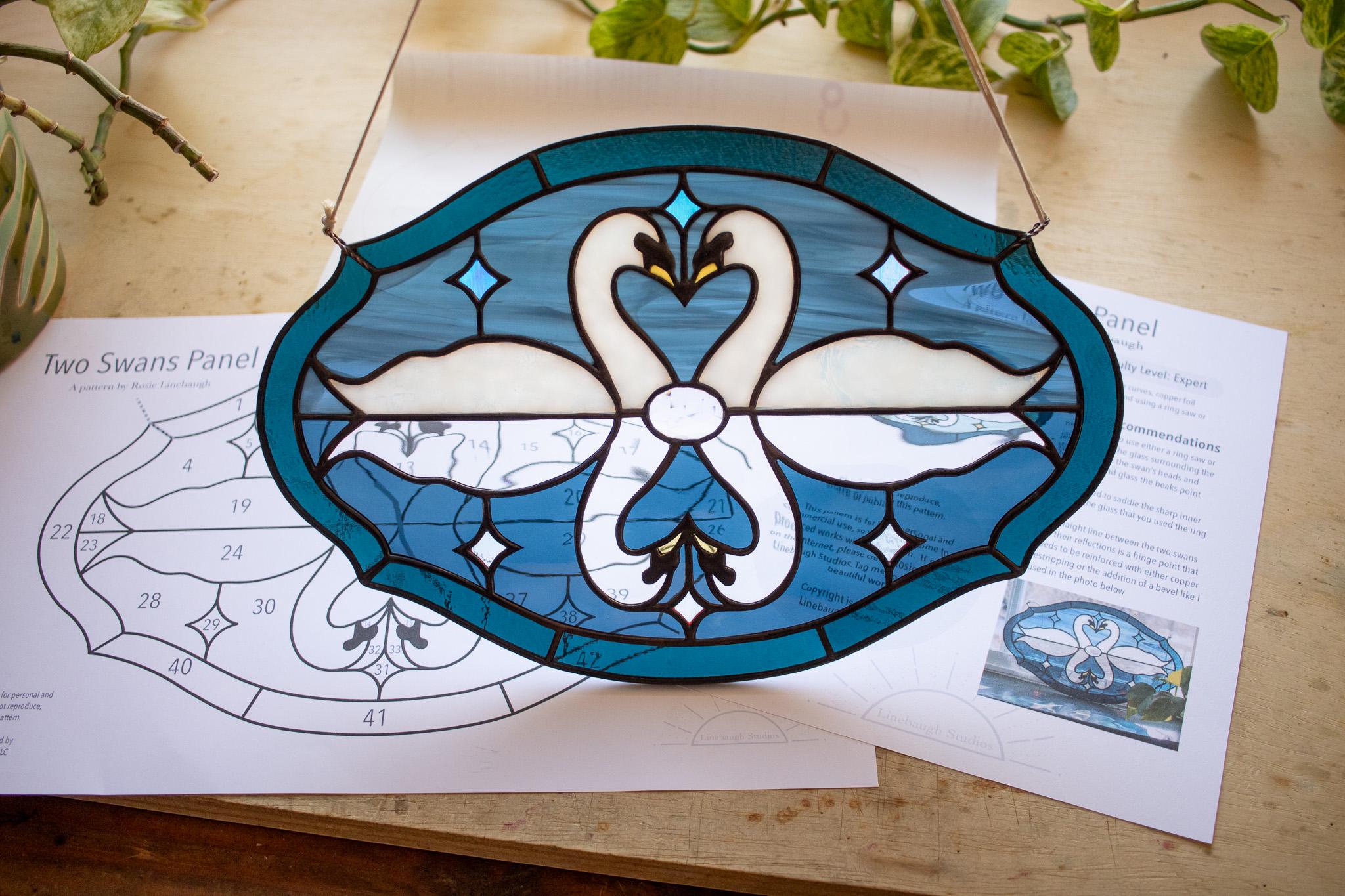 Digital Pattern Swans Panel, Stained Glass Pattern Download, Swans