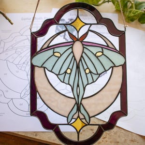 Digitalt mönster Luna Moth Panel, nedladdning av mönster för målat glas, Luna Moth Mönster, Luna Moth Mönster, Mönster för paneler i färgat glas