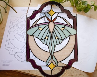 Digital Pattern Luna Moth Panel, Stained Glass Pattern Download, Luna Moth Pattern, Luna Moth Pattern, Stain Glass Panel Pattern
