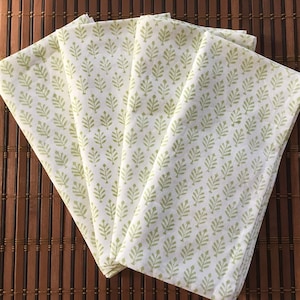 Block Print Napkins, Set Of 4 Light Lime Tropical, Boho Table Setting