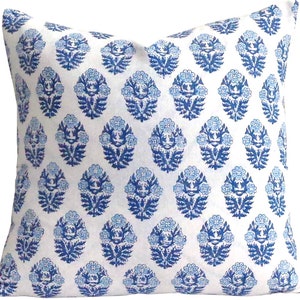 15 Inch Block Print Cotton Pillow Cover, White Laurel, Zipper, Bed, Couch, Sofa, Chair, Crib,Patio, crib, Nursery, Dorm, RV