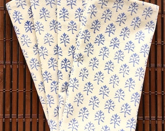 Block Print Napkins, Set Of 4 Blue And White Clover Print, Indie BohoTable Settings