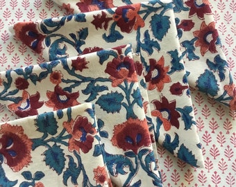 Block Print Napkins, Set Of 4 Cotton Cloth Floral Napkins, Indie Boho