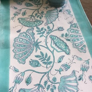 Table Runner, 12x48 Block Printed 100% Cotton Canvas, Colorful Floral Centerpiece, Tablescape, Hostess Gift, Housewarming Gift, Dinner Party
