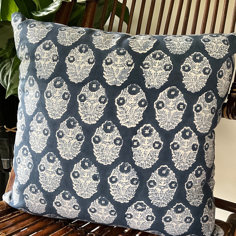 Beige - Set of 2 Bagru Block Print Cotton Pillow Covers 24