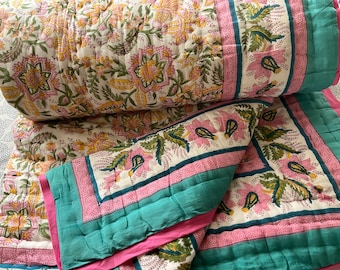 Reversible Twin Dorm Quilt, XLong College Size Single Block Print Bed Cover, Bedspread, Throw, Foot Of Bed, Teen, Girl, 55x82 In, 140x210 cm