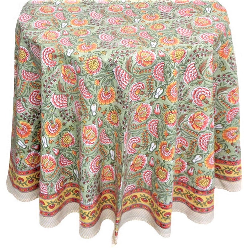 72 Inch Round Block Print Tablecloth 6 Seater Traditional Etsy