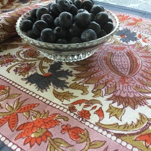 Block Print Table Runner, 12x48, Heavy Cotton Canvas, Spring Summer Bohemian Boho Multi Color Handmade In India, Multi Season Centerpiece