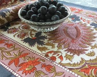 Block Print Table Runner, 12x48, Heavy Cotton Canvas, Spring Summer Bohemian Boho Multi Color Handmade In India, Multi Season Centerpiece