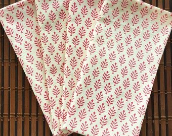 Block Print Dinner Napkins, Raspberry And White 18 inch Set Of 4, Hand Printed Cotton Table Napkins, Party, Hostess, Housewarming, Gift