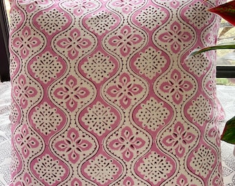 15 Inch Block Print Pillow Cover, Pink Bohemian Design, Girl Bed Accent Pillow