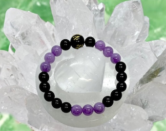 Lepidolite ,Black Obsidian Bracelet,8mm Gemstone Bracelets ,Anxiety Calming Stretch Bracelet,Purple  Bracelet,Spiritual  Crystal Bracelet