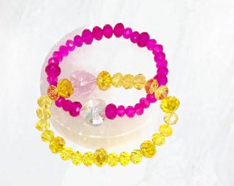 Christmas Bracelet,Pink Crystal Bracelet,Yellow Crystal Bracelet,Heart Crystal Bracelet,Love Bracelet, Women Gift Bracelet