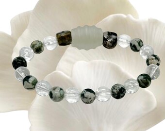 Clear Crystal Quartz ,Green Agate Gemstone Bracelet,Quartz,Bracelet,Agate Green Bracelet,Man,Women Gift Bracelet,Luck,Healing Bracelet