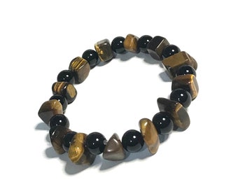 Chip Chunk Tiger Eye 8mm Bracelet ,Tigers Eye Golden Brown Bracelet,Round Black Onyx Gemstone Bracelet,Money Luck bracelet,Unisex Bracelet