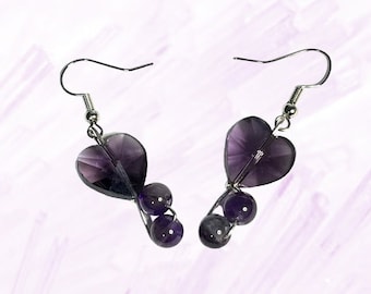 Dangling Gemstone Purple Amethyst Heart Crystal Earring,Silver Earring,Love Earring,Amethyst Earring,Purple earring,Women,Girl Gift Earring