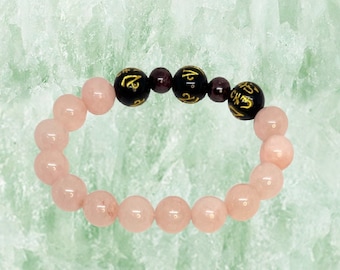 Rose Quartz 10mm ,Black Obsidian 12mm Gemstone Gold Pixiu Bracelet,Rose Bracelet,Women, Man Wealth,Love Bracelet,Chakra,Fengsui Bracelet