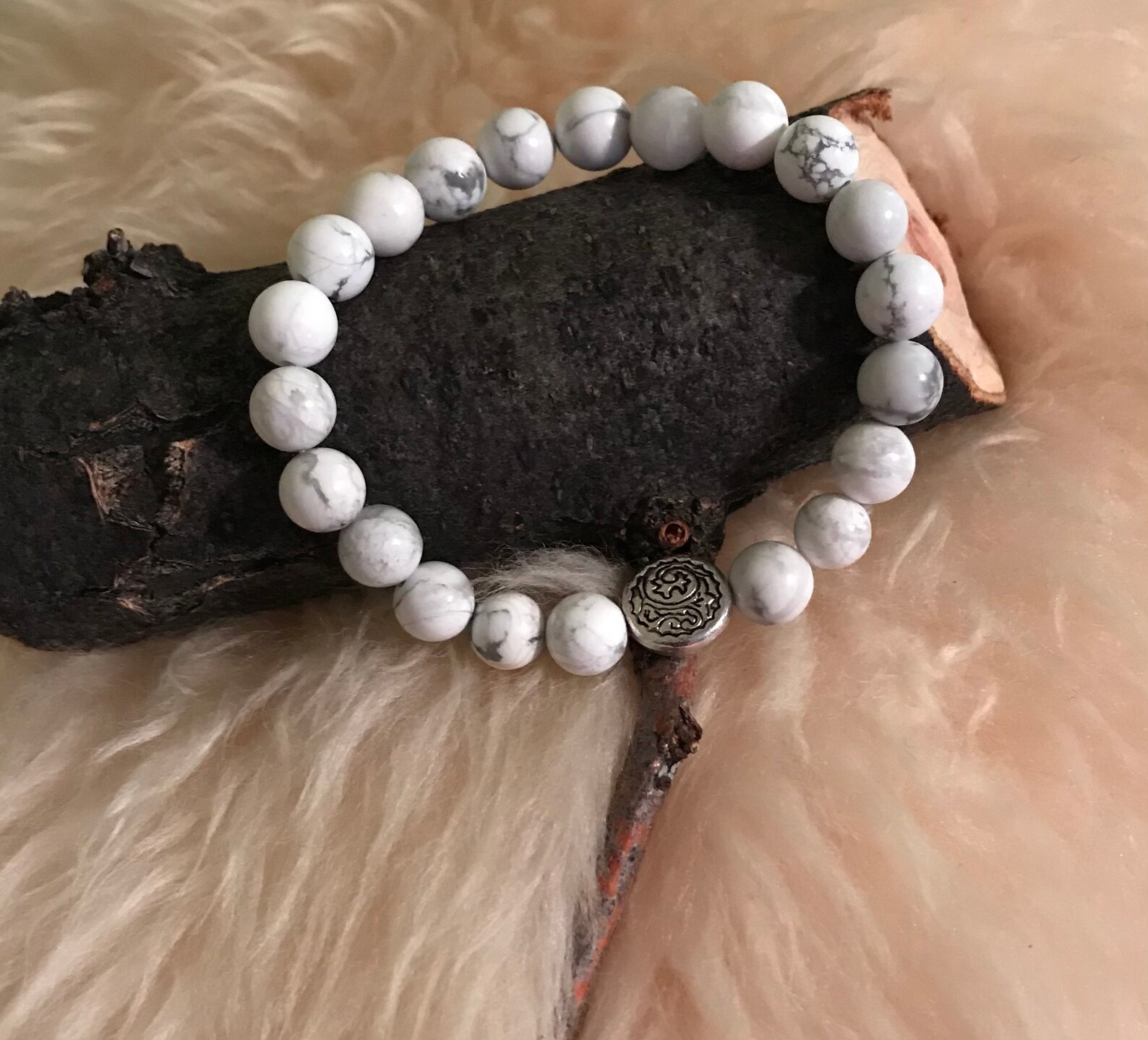 Unique Howlite Bracelet Howlite Round Bead Bracelet Unisex Etsy