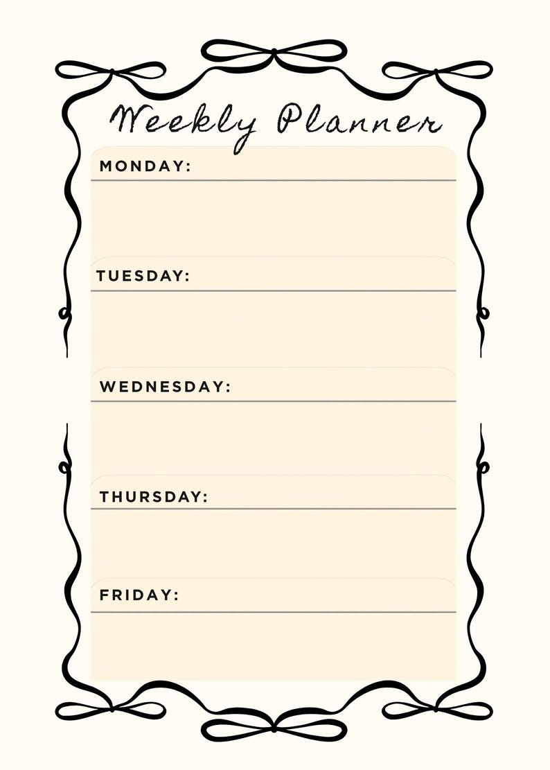 Weekley Planner Cursive Weekly Planner Template - Editable - Etsy