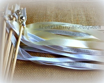 Ivory and Glittered Silver Ribbon Wands---Beautiful Wedding Wands!  You CHOOSE Quantity!!