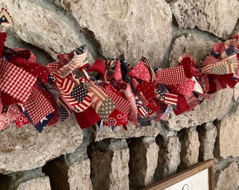 Fourth of July Ragtie Fabric Garland, 4th of July Party Ideas, Independence Day Garland
