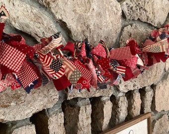 Handmade 4th of July Rag Tie Garland: Patriotic Fabric Decoration
