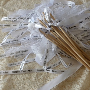 Wedding Wands with HAppily Ever After Ribbon with TWO more RIbbons, Wedding Exit Wands, Wedding, Streamers, Ceremony Wands, Exit Wands