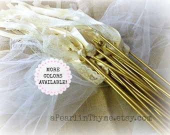 Gold Wedding Wands: Ivory Ribbon & Lace, Wedding Send Off Favors
