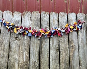 Primitive 4th of July Ragtie Garland, BBQ Party Decor, Primitive Red White Blue House Decorations, Old 4th of July Decor