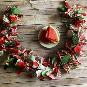Handmade Watermelon Rag Tie Garland: Summer Party Decor