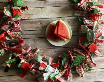 Handmade Watermelon Rag Tie Garland: Summer Party Decor
