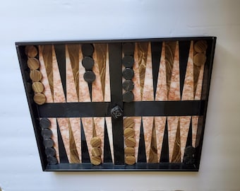 Vintage Marble Backgammon Board Black & Brown 15 x 12"