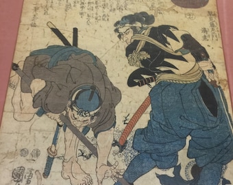 Authentic Utagawa Kuniyoshi  (1797-1861) Woodblock Print Series Titled &quot;The Faithful Samurai&quot;