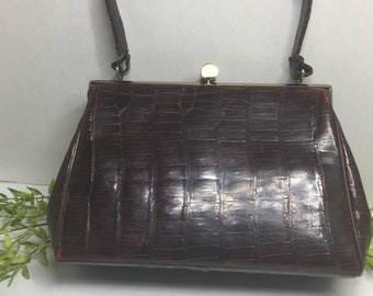 Vintage Brown Leather Purse Unique Mid Century Hand Purse Arm Strap