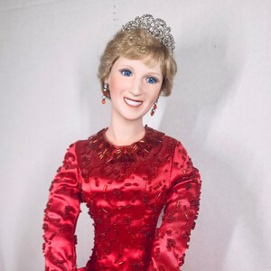 princess diana porcelain doll red dress Princess Diana Porcelain Doll J. Misa 387/5000 Red (Diplomatic) Gown COA 19"