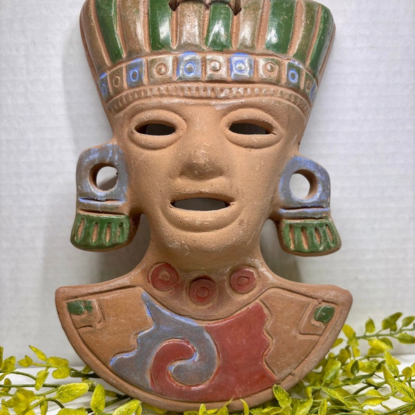 Vintage Pre-Colombian Style Teotehuacan Terra-cotta Wall Mask Mexican Folk Art