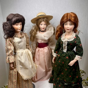 Franklin Mint Heirloom Dolls Little Maids of 13 Colonies 1980s Lot of 3 Historical Porcelain Dolls