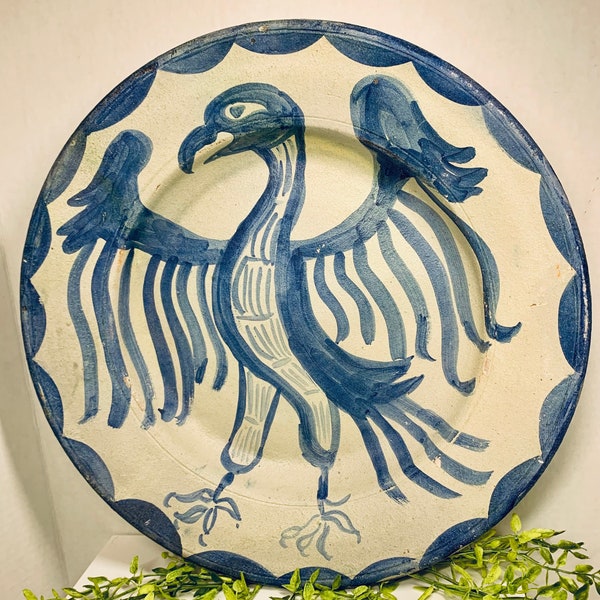 Old Redware Folk Art Platter Presidential Eagle Design 1900s Charger Historical Redware