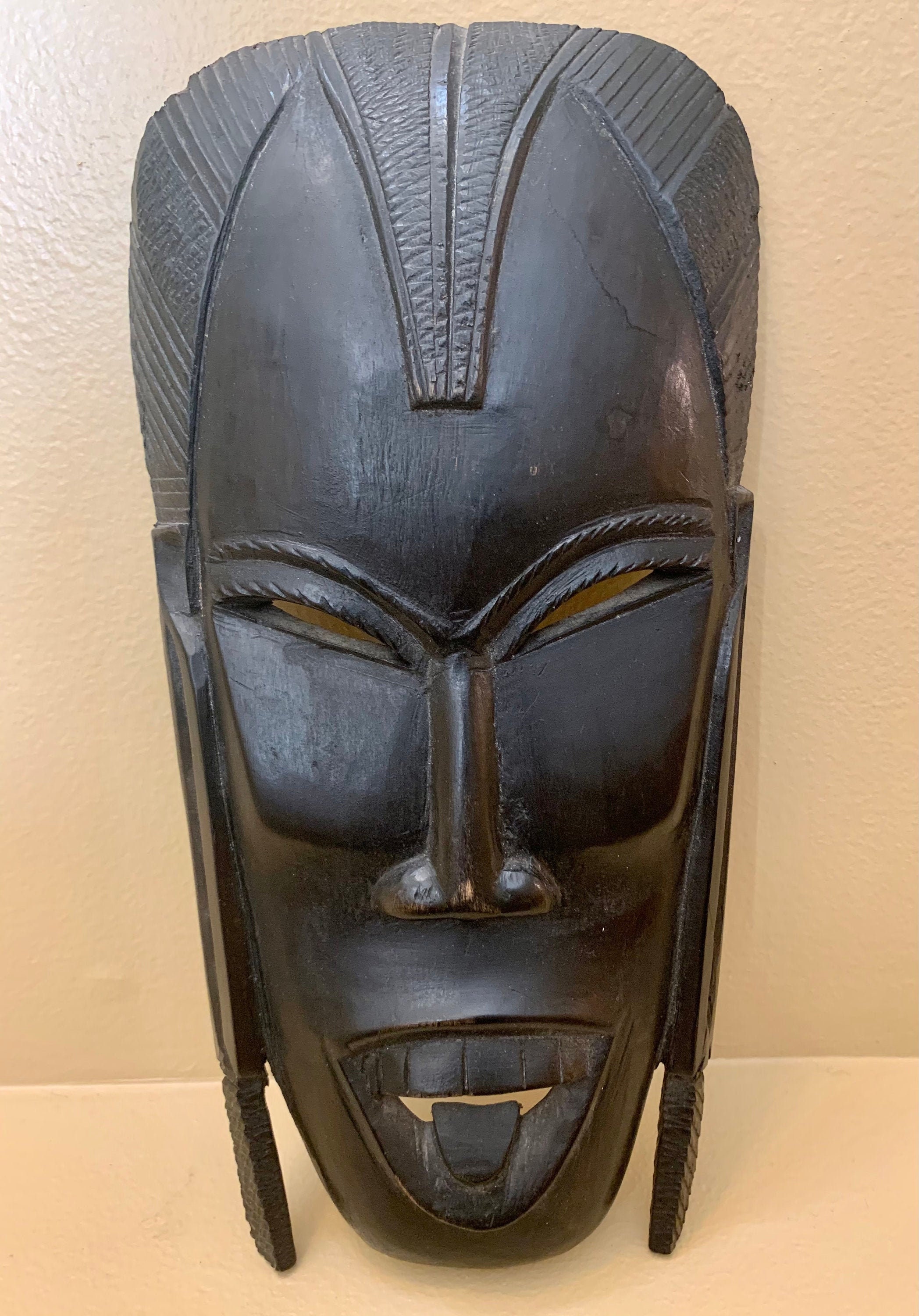 Hand Carved Kenya African Maasai Tribal Mask Ebony Ironwood Etsy
