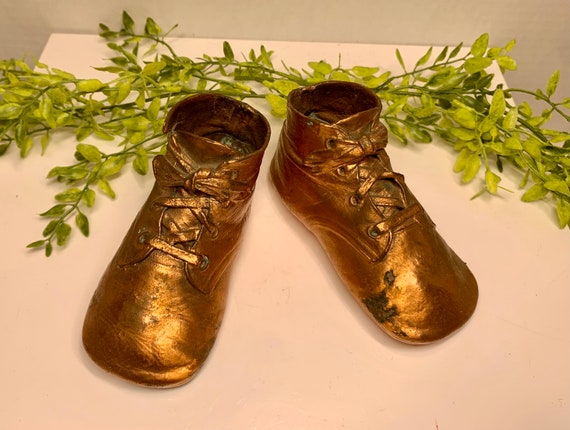 Vintage Mid Century Bronzed Baby Shoes 1940s - image 9