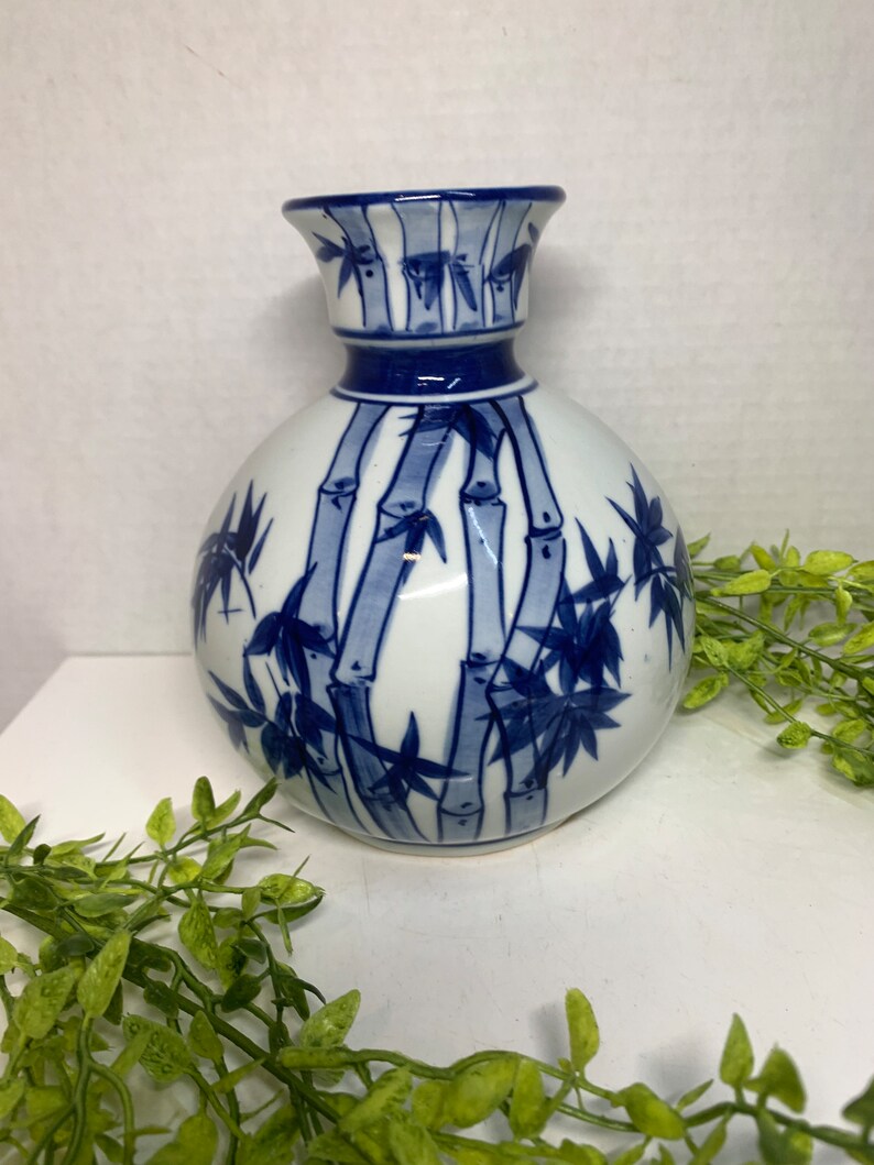 Vintage Blue and White Porcelain Vase Bamboo Pattern Asian Vase - Etsy