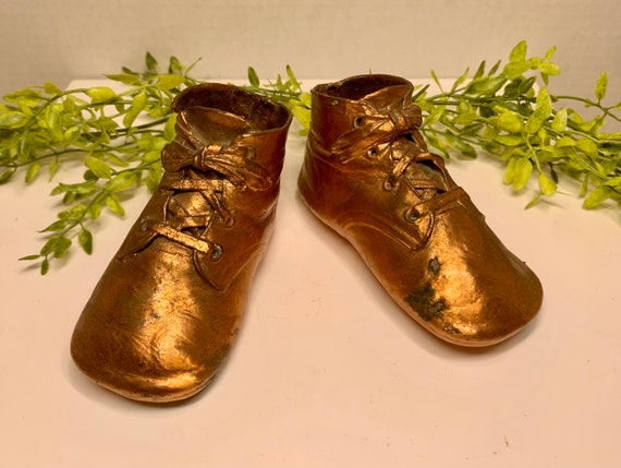 Vintage Mid Century Bronzed Baby Shoes 1940s - image 10