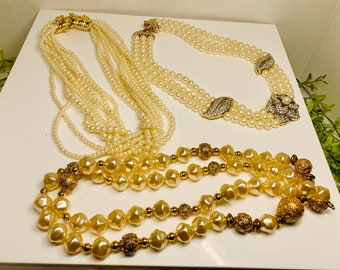 Vintage Princess Diana Reproduction Jewelry Simulated Pearls Gold Plated Franklin Mint eight Necklaces
