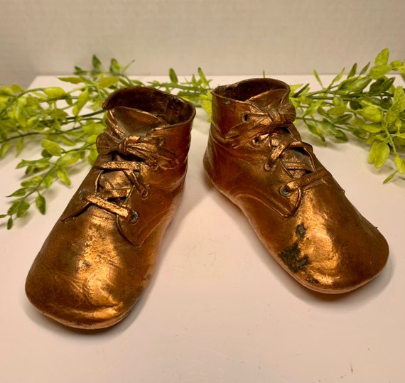 Vintage Mid Century Bronzed Baby Shoes 1940s - image 2