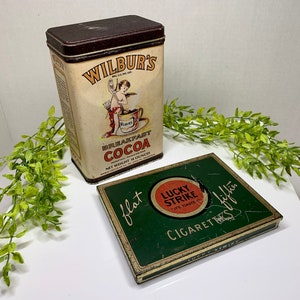 Vintage Wilburs Breakfast Cocoa Tin & Lucky Strike Flat Fifties Cigarettes Tin Case