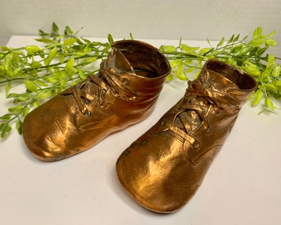 Vintage Mid Century Bronzed Baby Shoes 1940s - image 4