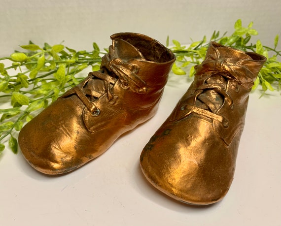 Vintage Mid Century Bronzed Baby Shoes 1940s - image 6