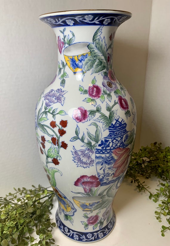 Large Asian Vase Made in China Floral and Foliage designs Etsy